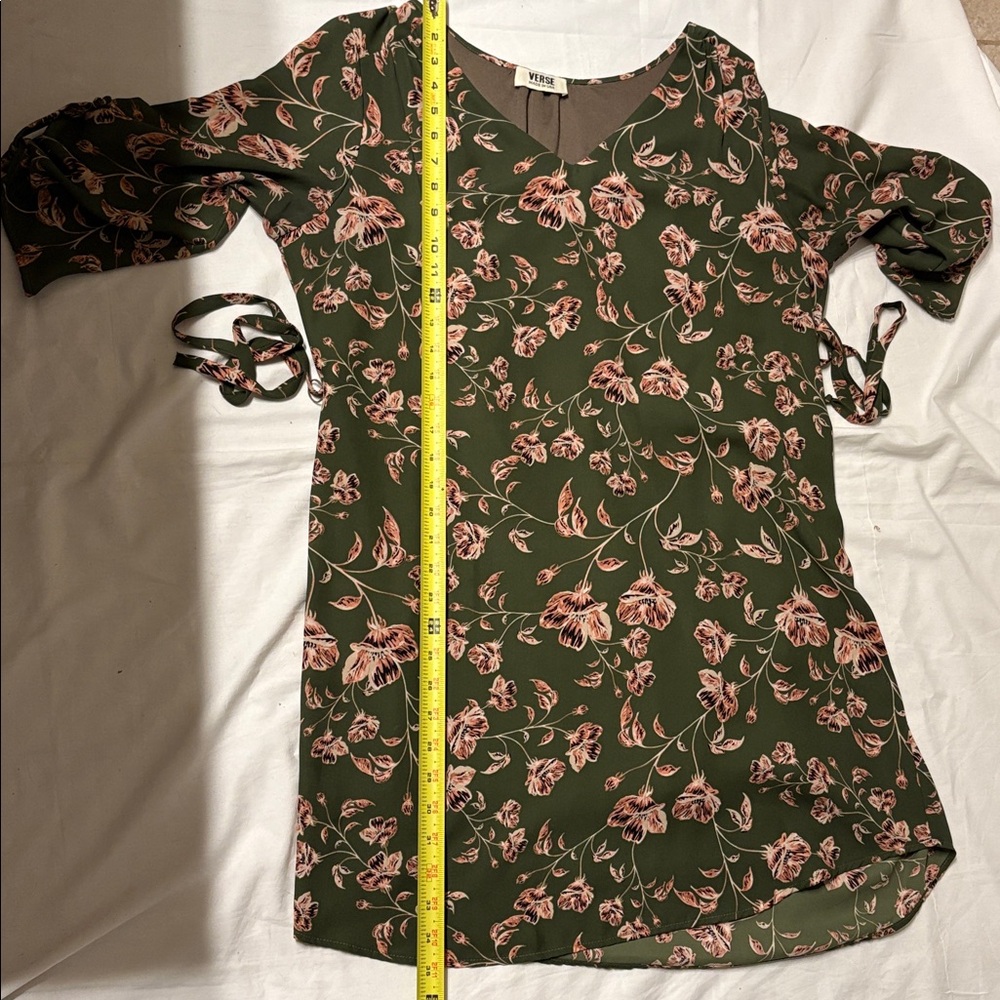 Verse Women’s Green Floral 3/4 length Sleeve Midi Dress Made in USA. - Picture 7 of 11